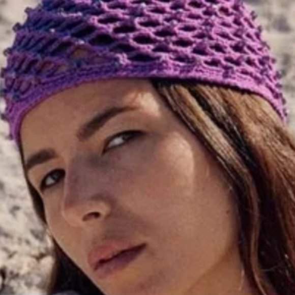 NWT Purple Beaded Knit Cap, S-M